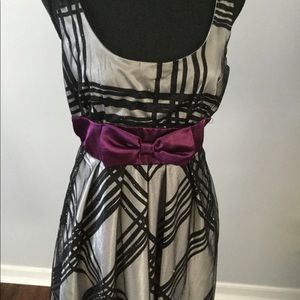 Tea Length Dress: silver, black, and purple bow